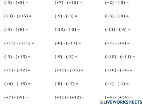 Subtract integers Revision