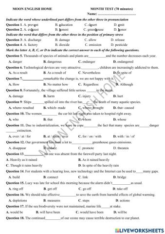 Grade 9 Super - Month Test