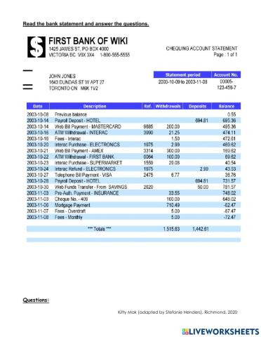 Bank Statements Assessment