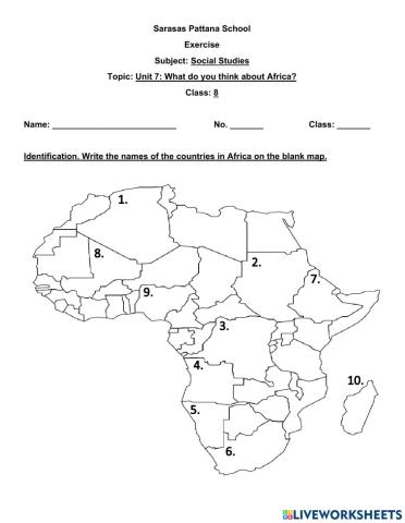 Grade 8- Unit 7 Map of Africa