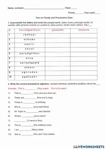 Family members and possessive case