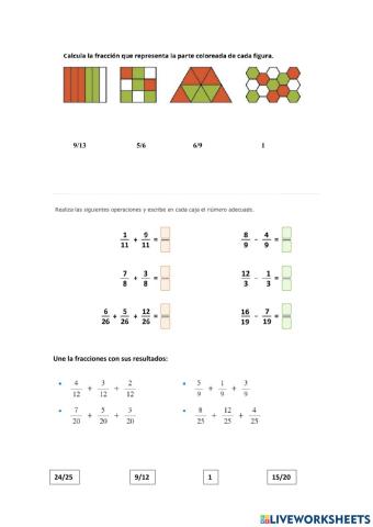 Suma y resta de fracciones con mismo denominador