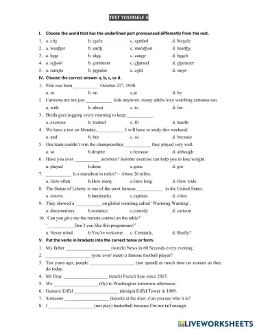 G6 Test yourself 3 U7-9 MLH