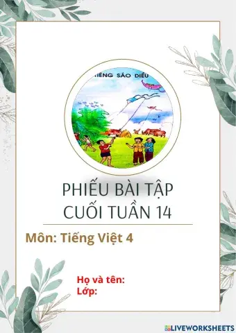 Phiếu bài tập cuối tuần 14