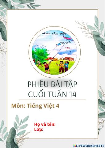 Phiếu bài tập cuối tuần 14