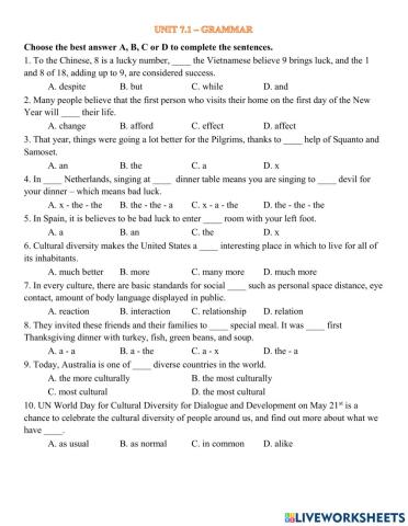 Unit 7.1 - Grammar - Articles-Comparision