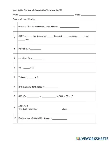 Mental computation technique 1