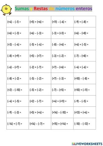 Sumas y restas de números enteros