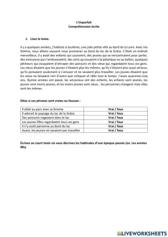 Compréhension écrite (l'imparfait)