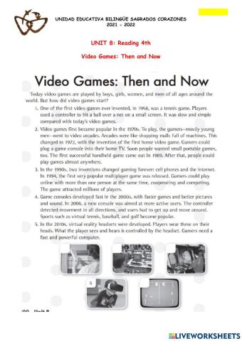 Reading 2 Unit 8:Video Game: Then and Now