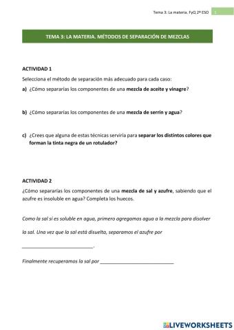 FyQ2ºESO: Métodos separación de mezclas