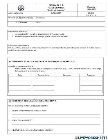 Evaluación de Matemática