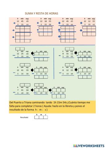 Suma y resta de horas