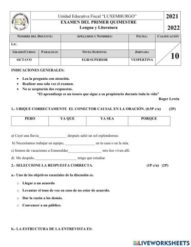 Examen prim Quim 8vo