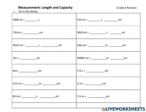 Measurement-Length and Capacity
