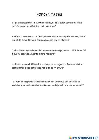 Problemas porcentajes