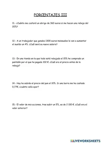 Problemas porcentajes III