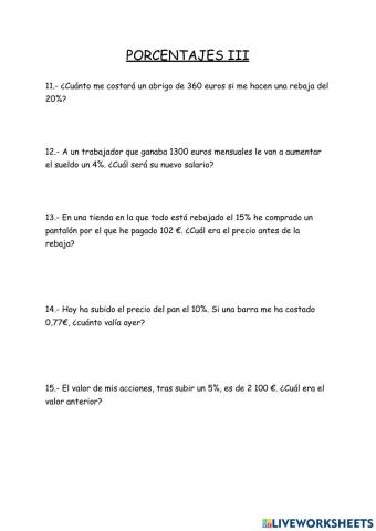 Problemas porcentajes III