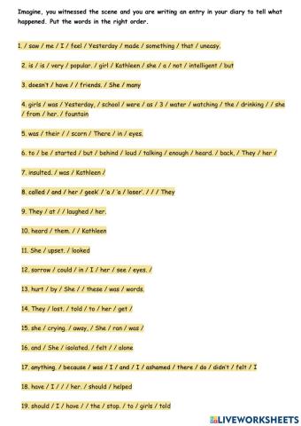 Writing exercise - after watching the commercial 'WORDS HURT'