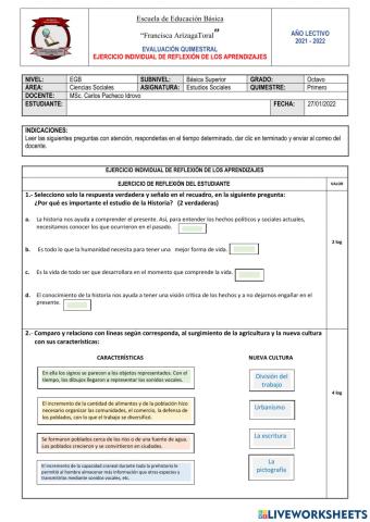Examen EE.SS. 1er. Quimestre.