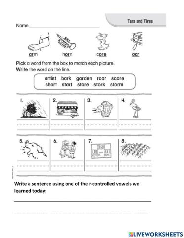 R-Controlled Vowels: or, ore, oar, ar