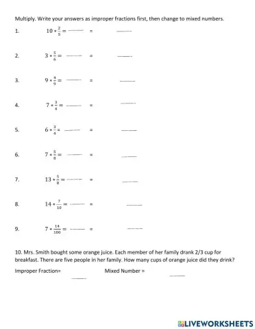 Multiply fractions and whole numbers