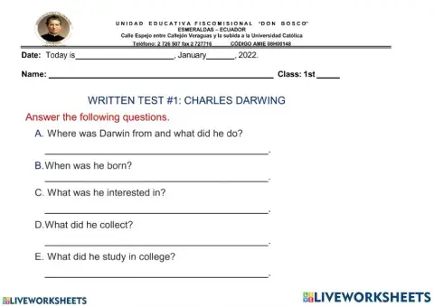 Written test charles darwin