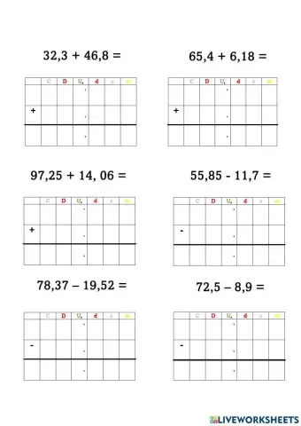 Suma y resta de números decimales