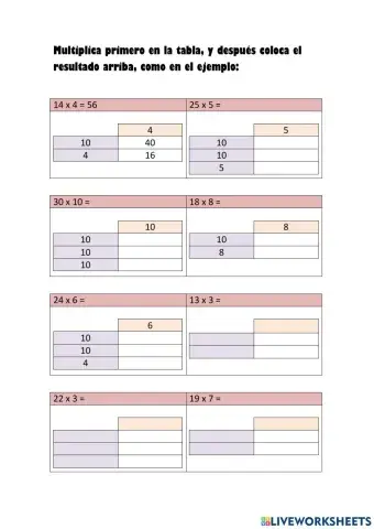 Multiplicaciones en tabla