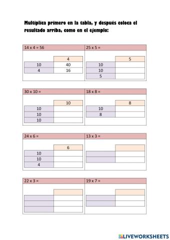 Multiplicaciones en tabla