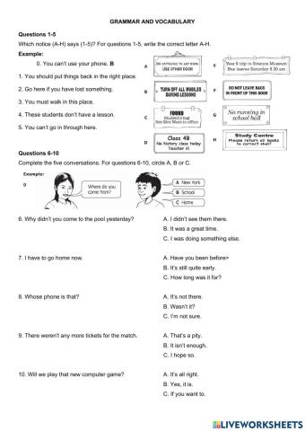 KET test grammar and vocabulary