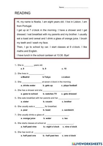 Daily routines reading