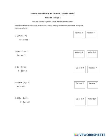 Ecuaciones Lineales con dos incognitas (sistemas2x2)