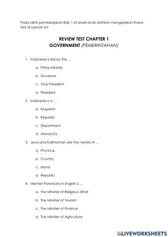 Review Test Government Chapter 1