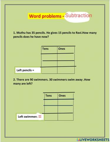 Word problems-subtraction