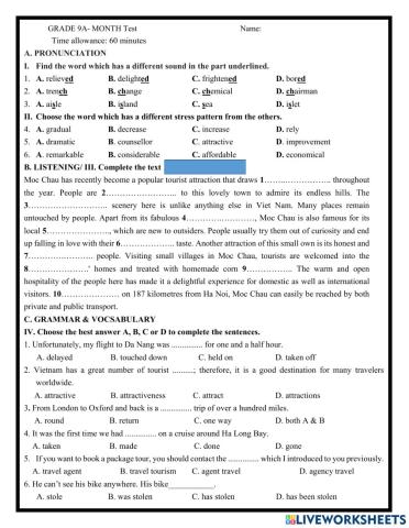 Grade 9A- Month Test