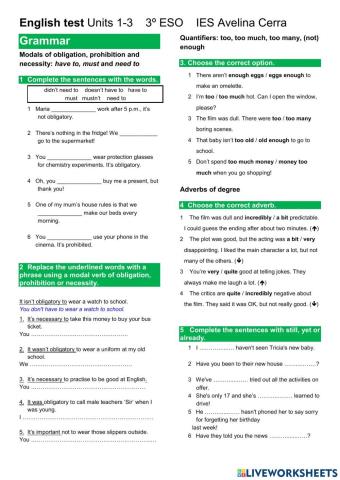 Grammar test Units 1-3 3º ESO