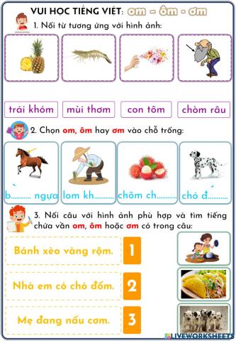 Phiếu ôn tập om, ôm, ơm