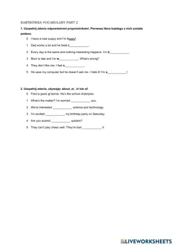 English Class A1+ unit 3 vocabulary short test