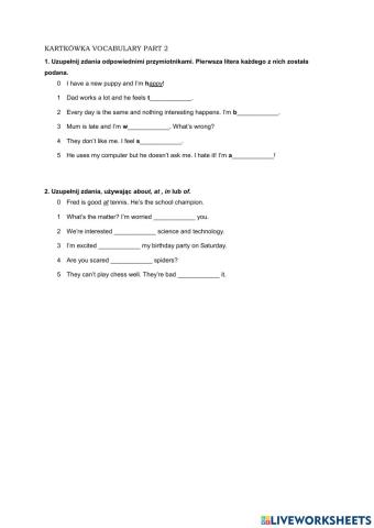 English Class A1+ unit 3 vocabulary short test
