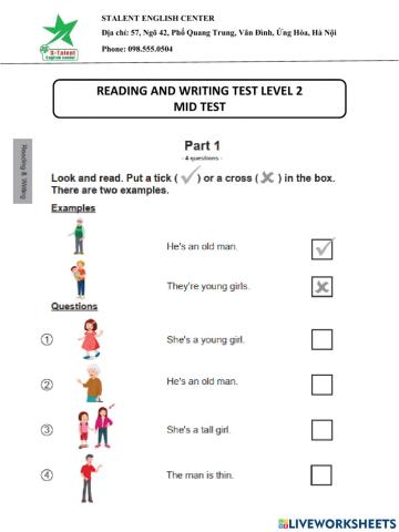 Reading test- Mid test level 2