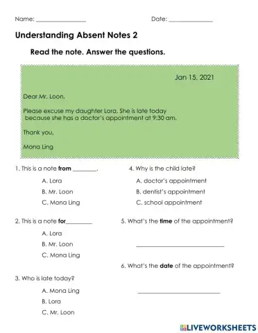 Reading Notes to School