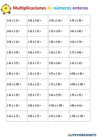 Multiplicaciones de números enteros