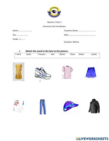 Common-core Quiz 1 Quarter 2