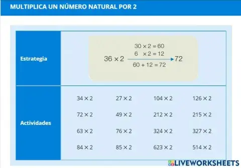 CÁLCULO MENTAL 6º: Multiplicar por 2