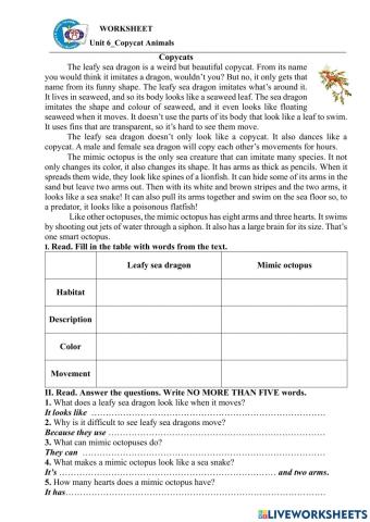 Reading - Unit 6-Copycat Animals