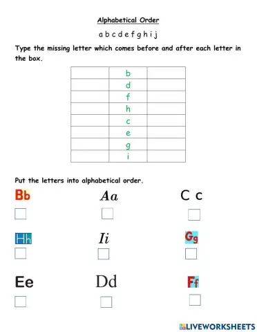 Alphabetical order: A to J