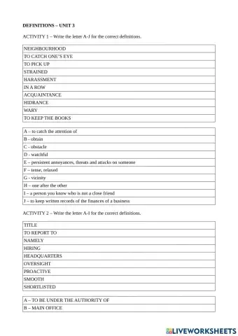 Get ahead at work - unit 3 - defiinitions