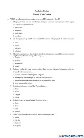 Penilaian Harian Tema 6 Cita-Citaku