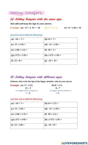 Adding and Subtracting Integers